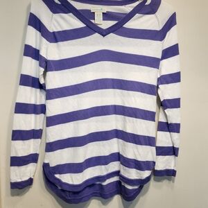 Caribbean Joe Purple and White Striped Long Sleeve Top